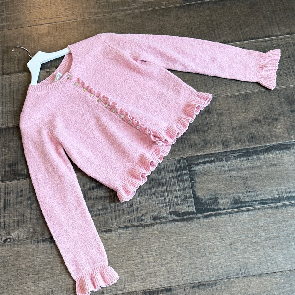 Willow And Wind Elegant Pink Ruffled Button Down Cardigan Small